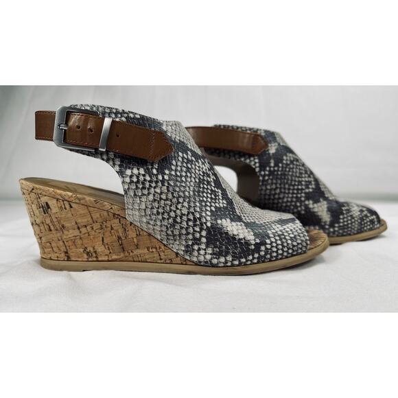 Dolce Vita dv8 Sandals Sz-7 Gray Snake Print Cork Wedge Strap Buckle Trendy - Picture 1 of 16